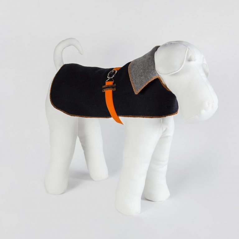 黑色&灰色狗狗大衣-橙色装饰绑带